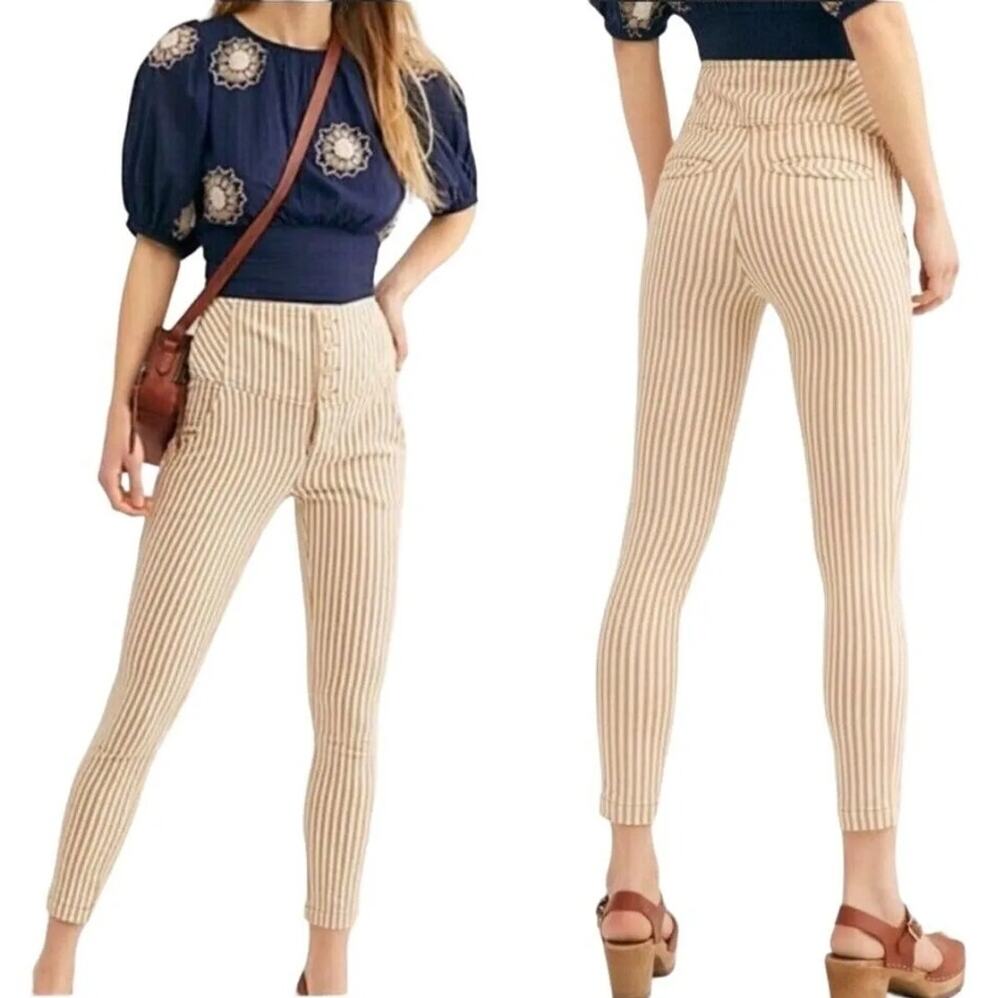 Free People Frankie High Rise Striped Skinny Pants Size 4